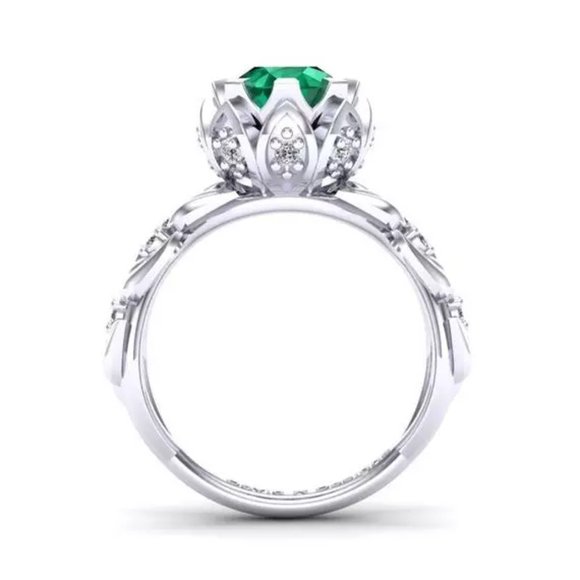 "Handmade Round Green Emerald 925 Silver Ring for Women, FB16FA1025 - Picture 4 of 7